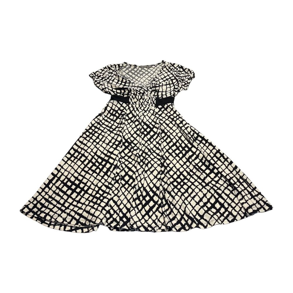 Apt. 9 Fit & Flare Dress Women Small Petite White Printed Stretch Belted Waist